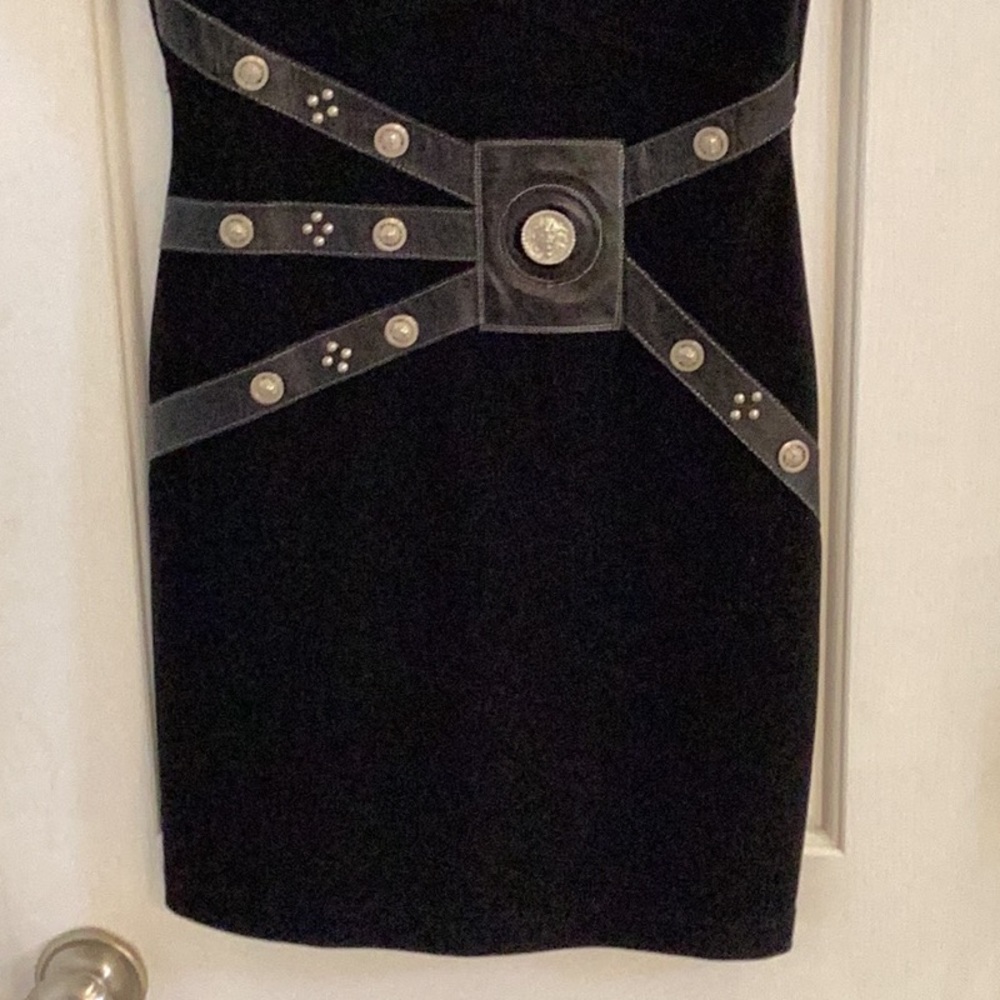 Andrea Isabella Black Vintage Dress w/ Leather & Silver Studs - Picture 3 of 11
